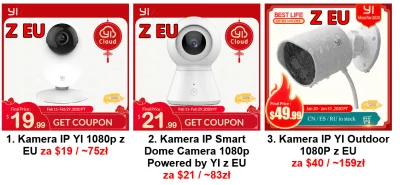 LowcyChin - Kamery z wysyłką z EU!
1. Kamera IP YI 1080p z EU
Cena z wysyłką: $19 /...