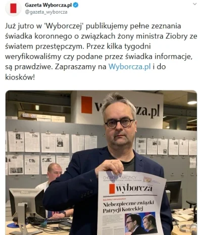 tombeczka - Wyborcza wali jutro na "jedynkę" materiał Zbycha Stonogi o żonie Ziobry (...