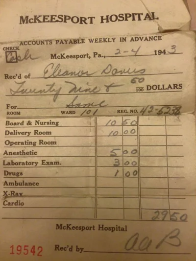 Lizus_Chytrus - 29.50$, koszty porodu w 1943roku, McKeesport, USA

#ciekawostki #me...