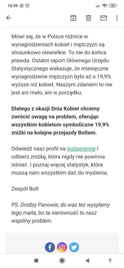 kajec - Właśnie dostałem takiego maila od #bolt
To jest oczywista #dyskryminacjamezc...