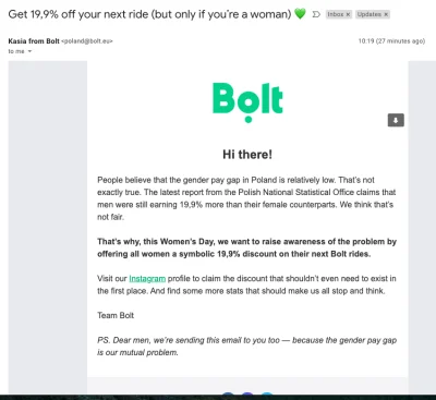 bboymc - #taxi #bolt Bolt dołącza do seksistowskich korporacji. Nie polecam korzystać...