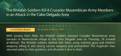 K.....e - Państwo Islamskie zaatakowało Armie Mozambiku i zabiło 8 żołnierzy w prowin...