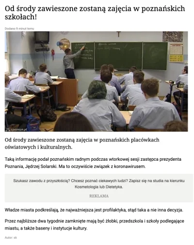 ipanpawel - Zajęcia w szkołach (póki co w Poznaniu) zostają zawieszone.

Edit:
 Prz...
