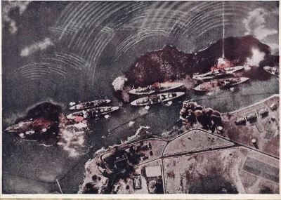 myrmekochoria - Okręty wojenne w porcie Pearl Harbor widziane z japońskiego samolotu,...