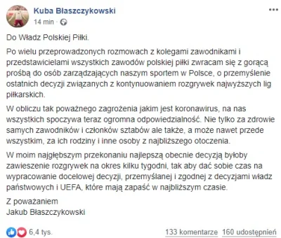 jmuhha - Jakub Błaszczykowski apeluje do PZPN. 

Czym jest gra bez kibiców, a tym b...