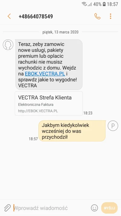 NauczcieSiePisacPoPolsku - Pierwszy raz w życiu #vectra napisała do mnie smsa, tak mn...