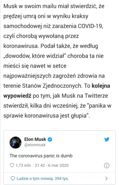 rybsonk - Oho, Elon dołączył do grona "grypa groźniejsza" a raczej "prędzej będziecie...