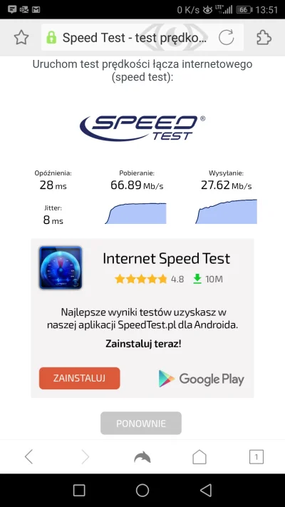 mmaku89 - Mirki zróbcie speedtesta na swoich komórkach na lte. Oszałamiające wyniki 
...