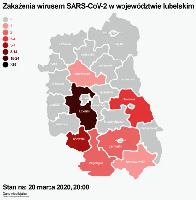 z.....e - Zakażenia koronawirusem w powiatach województwa lubelskiego.
Dane nieoficj...