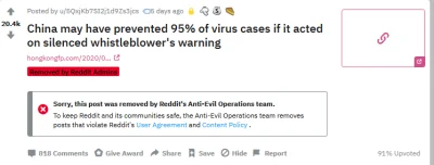 bayonetta112 - Reddit usuwa wpisy krytykujące podejscie Chińczyków do koronawirusa. J...