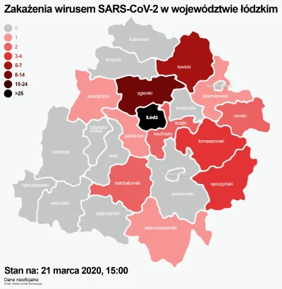 z.....e - Zakażenia #koronawirus w powiatach #lodzkie na 21 marca 2020.
Dane z lokal...