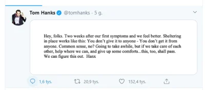 panzielony - #covid19 #koronawirus #2019ncov #tomhanks
Tom Hanks odezwał się na twit...