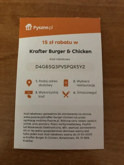 KoDa - Łapcie kod #pysznepl na 15 zł rabatu w Krafter Burger & Chicken ( #krakow ).
...