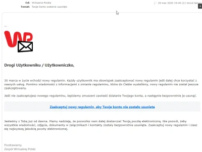 Pakson4 - dostałem taki scam e-mail na poczcie wp.pl z adresu regulamin@wpregulamin.c...