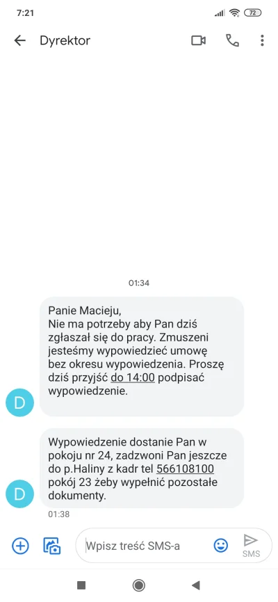 g.....i - Zaczyna się.

O pierwszej w nocy SMS od szefa że nie ma potrzeby abym dziś ...