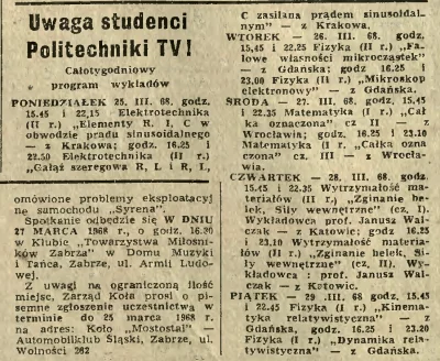 tomekgz - Program Wykładów telewizyjnych z cyklu "Politechnika TV" z pierwszego roku ...