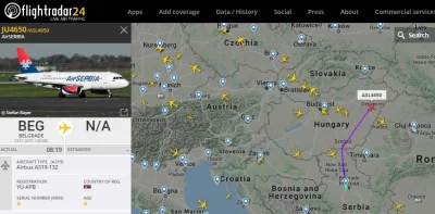 Ka2a - Leci również Airbus A319 z Air Serbia na ukrytej destynacji, ale po trasie Ili...