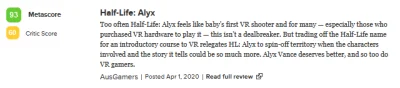 U.....e - Jest i pierwsza i jedyna mieszana recenzja Alyx. Na 60/100 grę Valve ocenił...