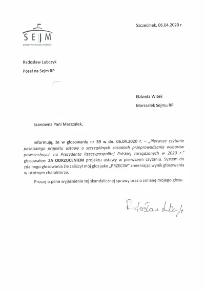 BPapa - Poseł PSL - Koalicja Polska Radosław Lubczyk zagłosował "za" odrzuceniem w pi...