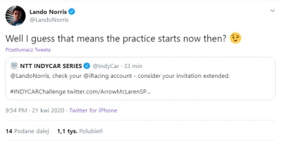 TiagoPorco - Wygląda na to, że Lando Norris pojedzie w sobotnim wyścigu Indycar w iRa...