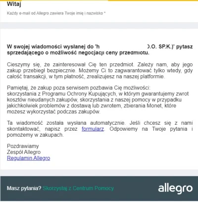 janmatejkopisarz - OCB? allegro sprawdza wiadomości wysyłane do sprzedających? Napisa...