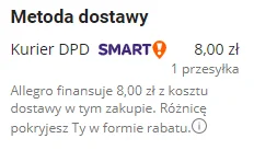 widmo82 - PS: jak ustawię np. kurier DPD za 20zł to i tak dostanę 8zł od allegro?