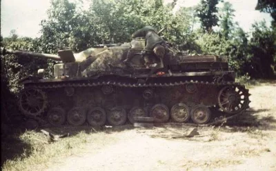 wojna - Nieżyjący dowódca niemieckiego działa pancernego Sturmgeschütz IV uszkodzoneg...