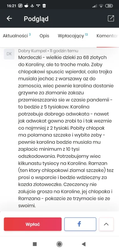 Medyc - Potrzeba pomoc Karolince, dajcie parę tysięcy, bo będzie musiała płacić temu ...