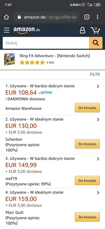 Synergiusz - Używka #ringfitadventure za 500zł prosto z Amazon.de (╯°□°）╯︵ ┻━┻

#nint...