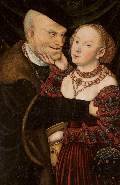 W.....k - Lucas Cranach (starszy) "Niedobrana para" 1550 rok, olej na desce, 74,5 × 4...