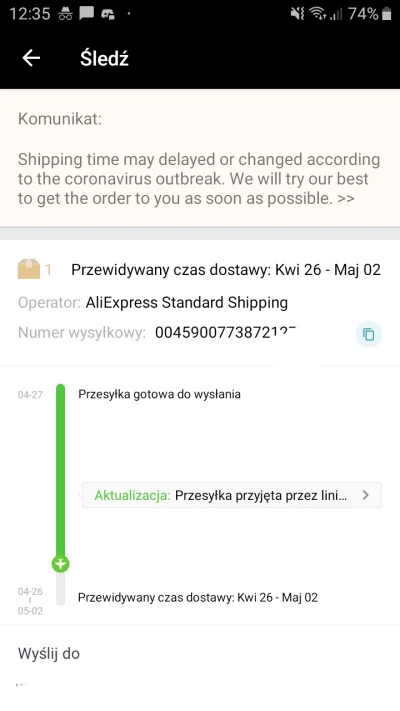 W.....d - Cześć. Na aliexpress wyswietlila mi się informacja o mozliwych opoznieniach...