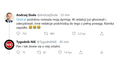 fuck_yeah - Ależ piękny pocisk od "NIE" na Twitterze do Dudy :D
#polska #polityka #p...