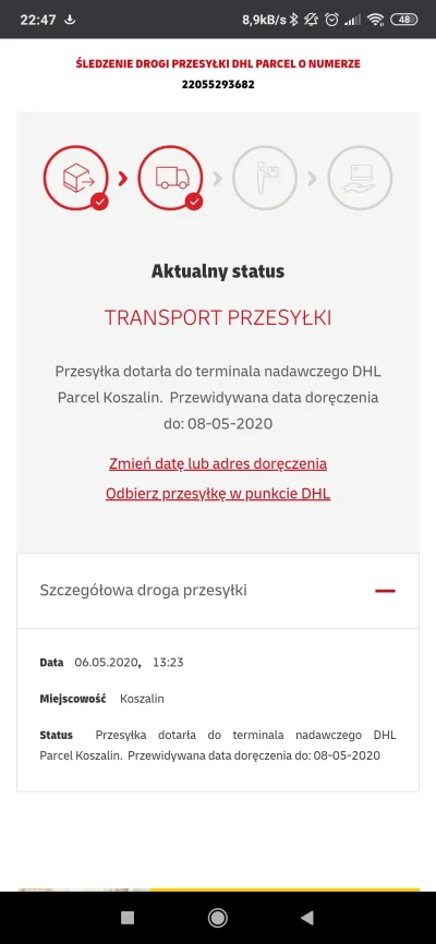 MichalQ20 - @TeslaX nie wiem gdzie ty to sprawdzasz bo na stronie DHL Parcel normalni...