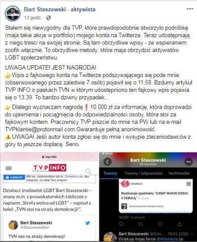 saakaszi - 10 000 PLN nagrody za informację kto podszywa się pod konto Barta Staszews...