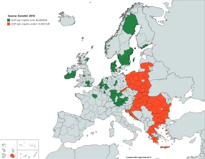 Reepo - Regiony państw Unii Europejskiej z wysokim i niskim PKB per capita. Zachód na...
