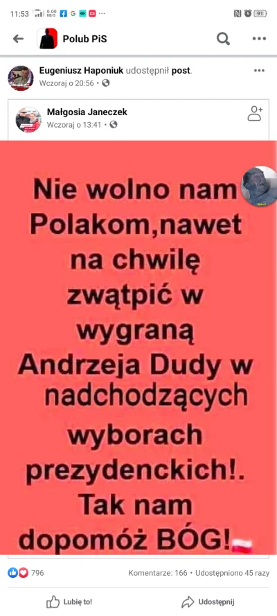 kukaszr - Przez przypadek zerknąłem tylko na grupę sympatyków #pis
Tam serio dzieją s...