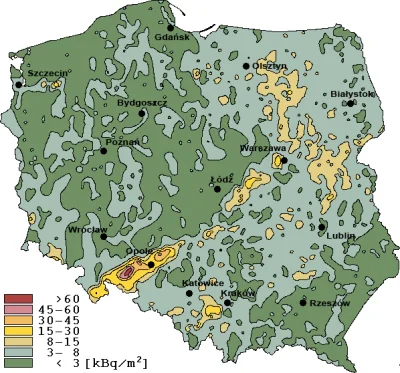 Lolenson1888 - Mapa przedstawiająca skażenie promieniotwórcze gleby w Polsce w wyniku...