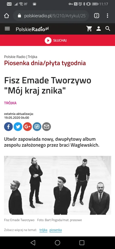 TomaszG - A dziś w Trójce piosenką dnia jest "Mój Kraj Znika" Fisz Emade Tworzywo :) ...
