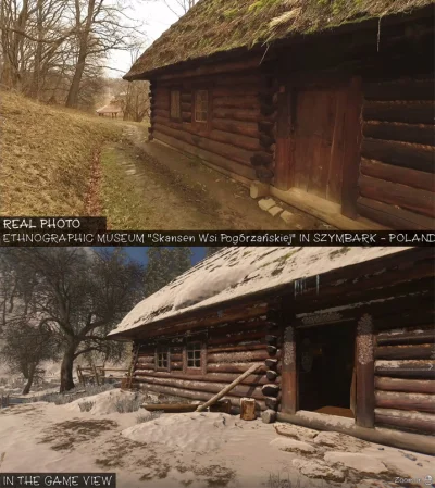 jaklub - Porównanie prawdziwego zdjęcia budynku ze skansenu wsi pogórzańskiej do tego...