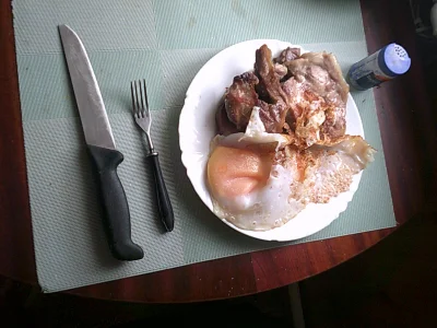 anonymous_derp - Dzisiejsze śniadanie: Smażona karkówka, dwa sadzone jaja gęsie, łój ...
