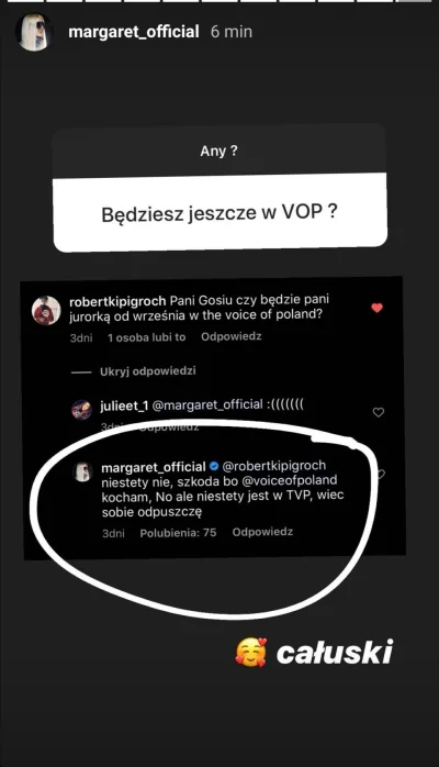 Vafik - Instastory Margaret, która w poprzedniej edycji była jurorką w The Voice of P...