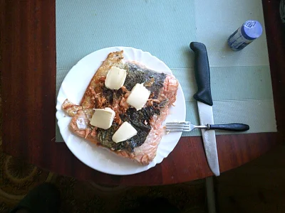 anonymous_derp - Dzisiejsze śniadanie: Filet łososiowy smażony na łoju wołowym, masło...