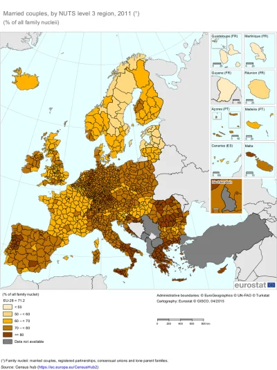 projektjutra - Zamężne pary w regionach Europy- mapa.
Poniższa mapa pokazuje, że naj...
