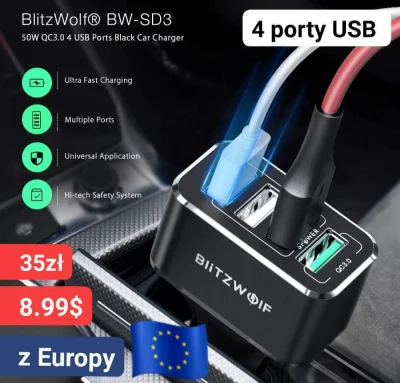 sebekss - Tylko 8.99$ (35zl) za ładowarkę samochodową BlitzWolf BW-SD3 z Europy❗
➡️4...