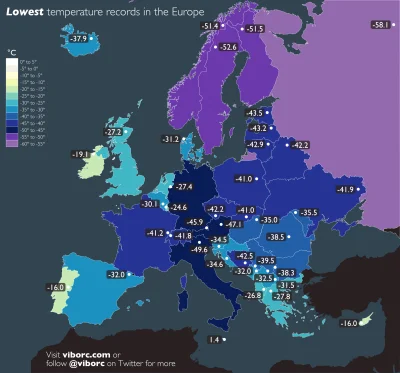 projektjutra - Najniższa kiedykolwiek zarejestrowana temperatura w krajach Europy, z ...