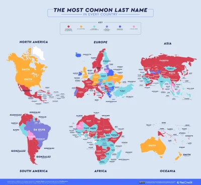 Cosipi - Najpopularniejsze nazwiska w każdym państwie 
#mapa #ciekawostki