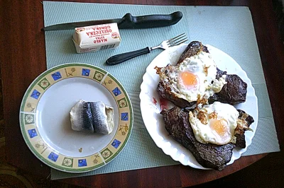 anonymous_derp - Dzisiejszy obiad: Karkówka wołowa smażona na łoju wołowym, dwa jajka...