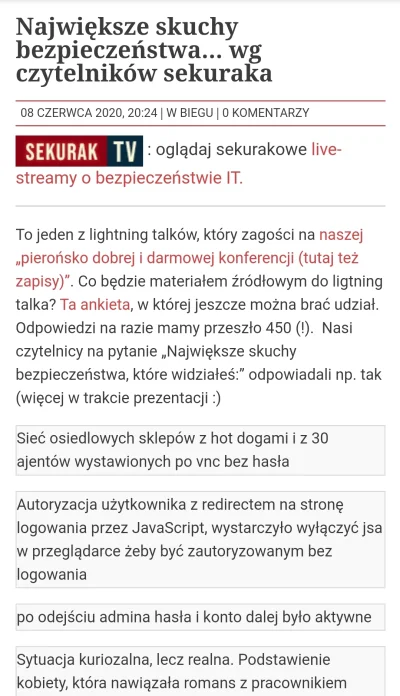 MichalGiza - Wyniki naszej ankiety

https://sekurak.pl/najwieksze-skuchy-bezpieczen...