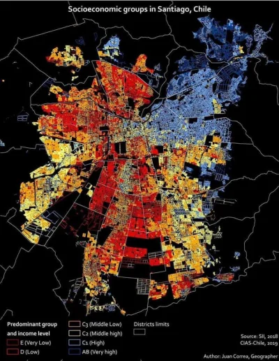 pinhead - Tak ciekawa mapa pokazująca rozkład bogatych i biednych miejsc w Santiago d...