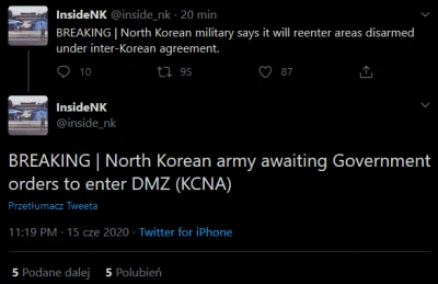 delvian - KCNA potwierdza, że północno-koreańska armia czeka na rozkaz do zajęcia poz...